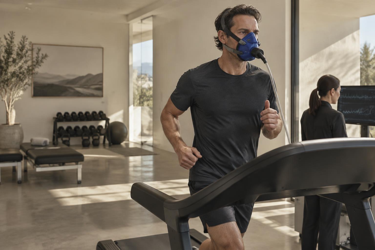 A man running on a treadmill during VO2 Max testing